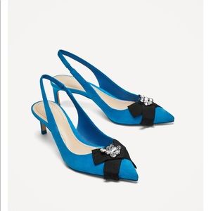 Zara Slingback leather high heel in Tortoise blue